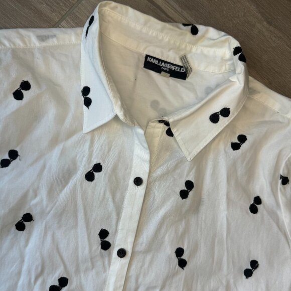 KARL LAGERFELD Embroidered Sunglasses Print Button Down - Women's Medium - Picture 3 of 8